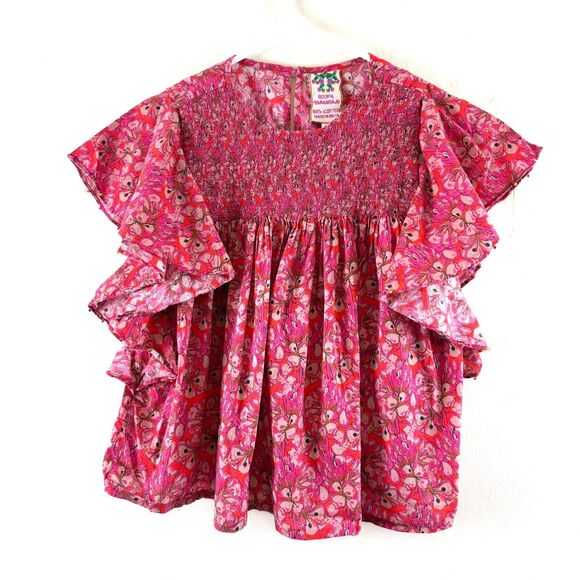 Anthropologie Roopa Pemmaraju Blouse Small Madyson Boho Floral Beaded Flutter - Picture 1 of 12